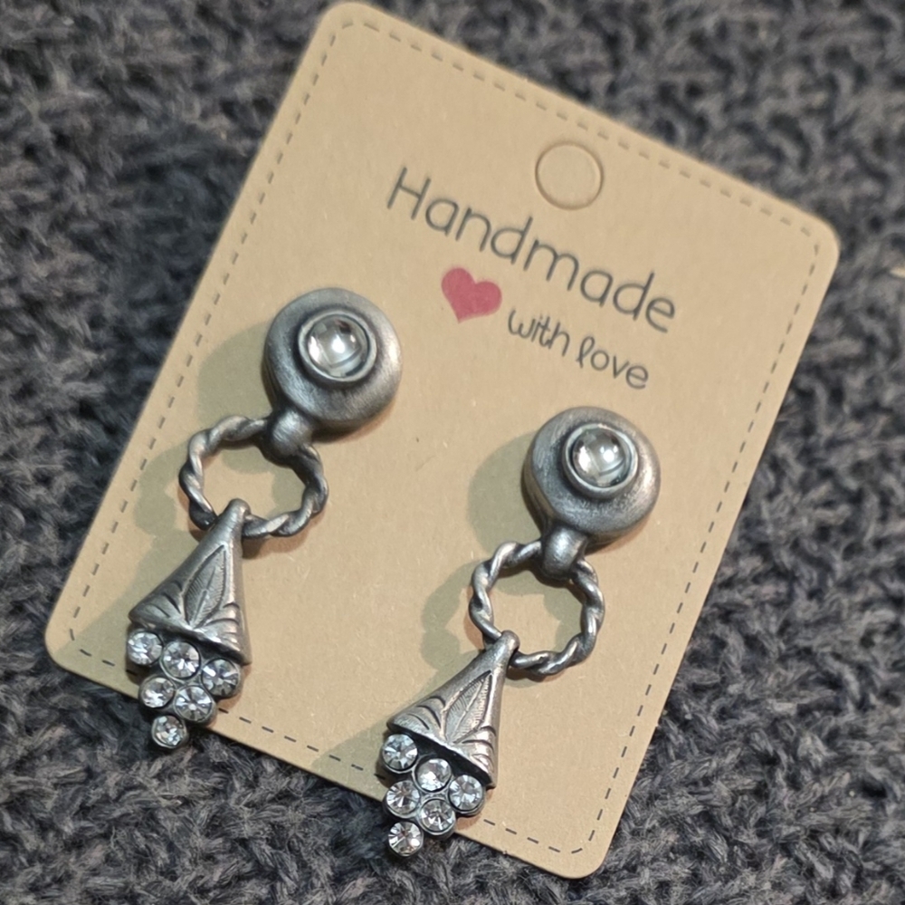 🥳 4/$20. #12. Silver Dangle Earrings with Crystal Accents